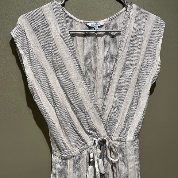 New Blue Island Silver White Wrap Maxi Dress Striped Glitter V Neck Spring - Picture 7 of 16
